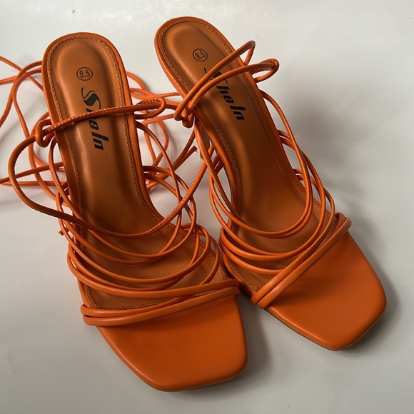 SHEIN Orange strappy high heels 8.5 - Picture 3 of 9